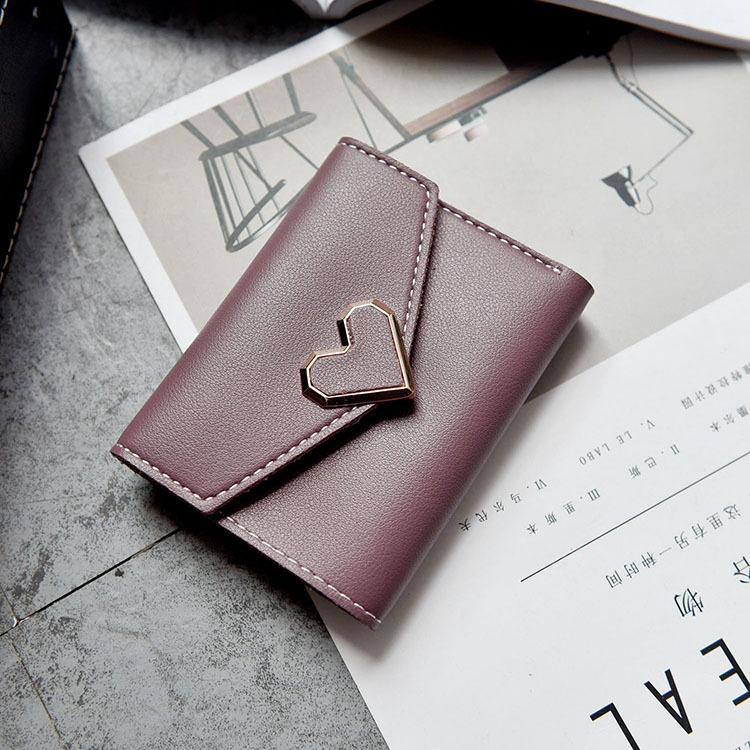Heart Wallet Female Short Section Student Small Fresh Multifunction Wallet Trend Buckle Hand Bag