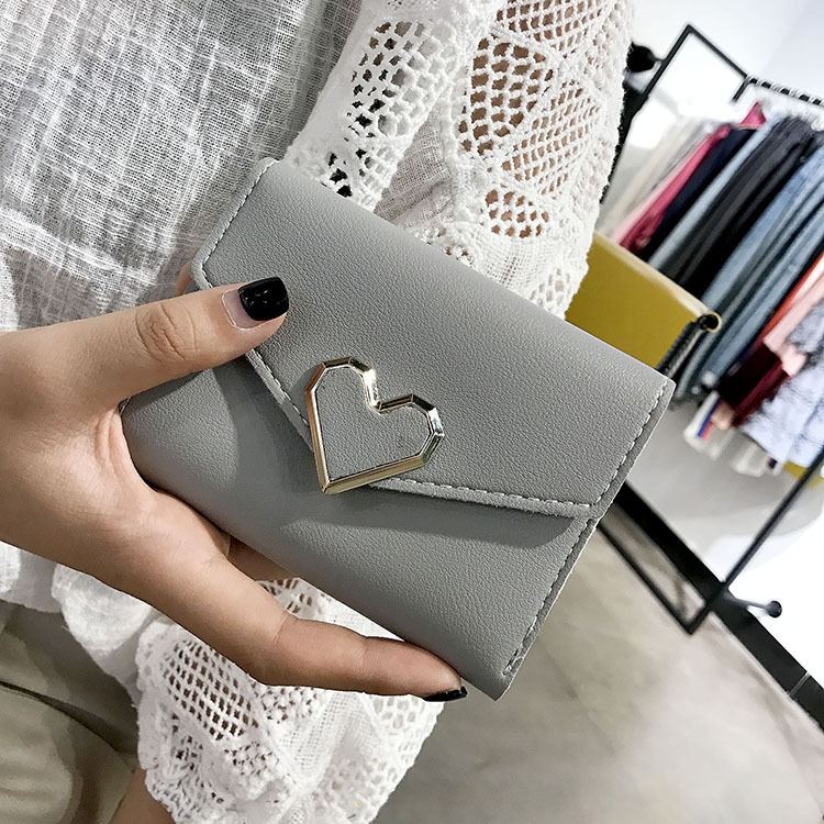 Heart Wallet Female Short Section Student Small Fresh Multifunction Wallet Trend Buckle Hand Bag