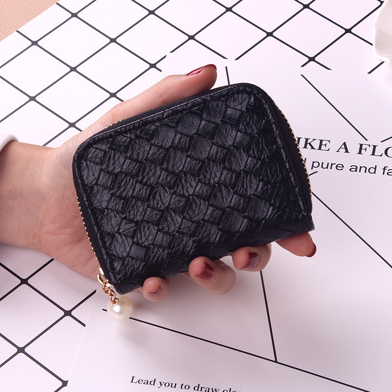 Ms Small Fresh Coin Bag Simple Weave Coin Purse Zipper Small Wallet Short Section Card Pack