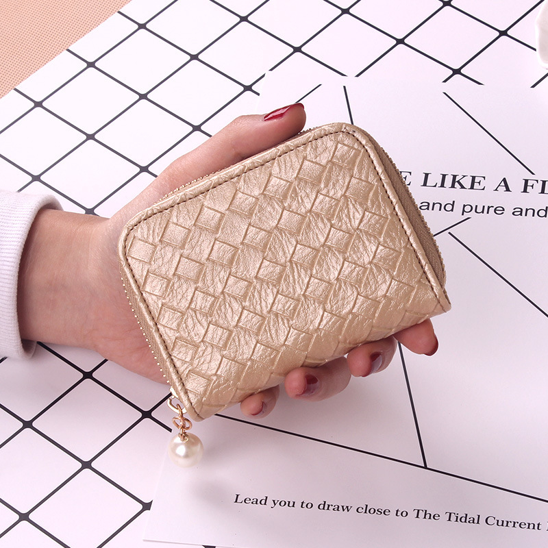 Ms Small Fresh Coin Bag Simple Weave Coin Purse Zipper Small Wallet Short Section Card Pack