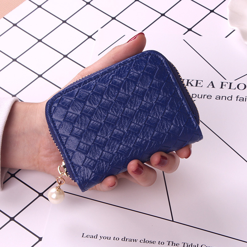 Ms Small Fresh Coin Bag Simple Weave Coin Purse Zipper Small Wallet Short Section Card Pack