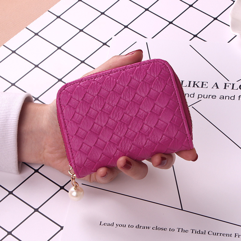 Ms Small Fresh Coin Bag Simple Weave Coin Purse Zipper Small Wallet Short Section Card Pack