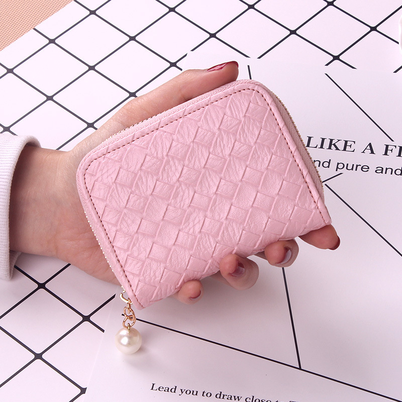 Ms Small Fresh Coin Bag Simple Weave Coin Purse Zipper Small Wallet Short Section Card Pack