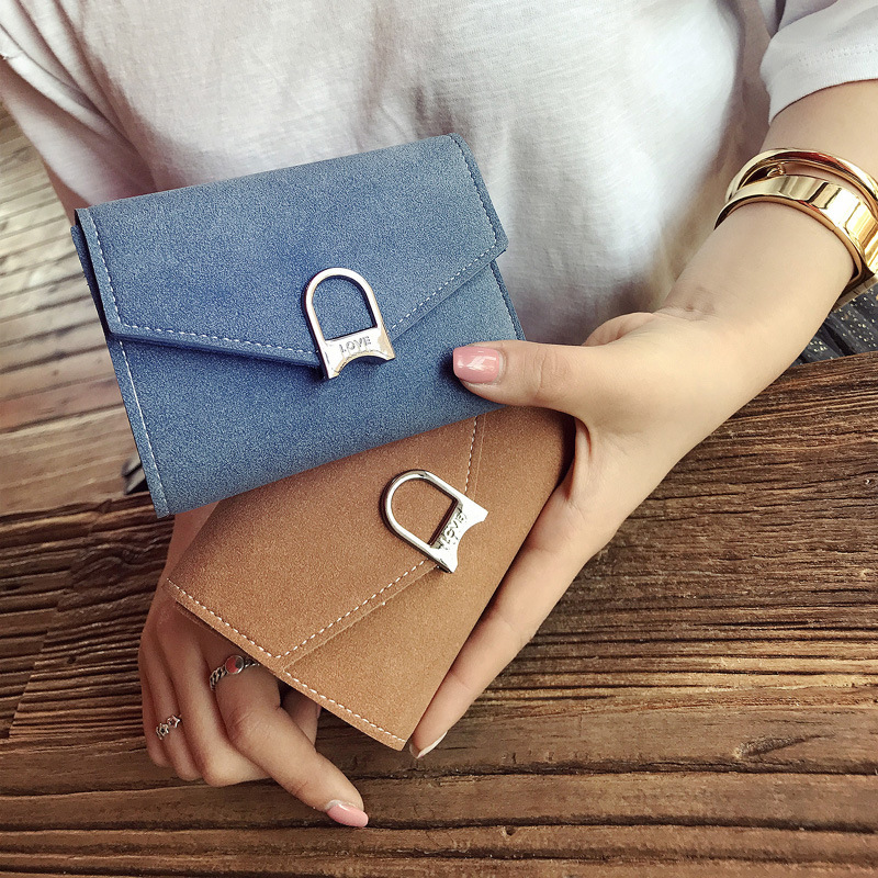 Scrub Personality Wild Retro Ms Short Section Wallet Female Buckle Ultra Thin Wallet Card Pack