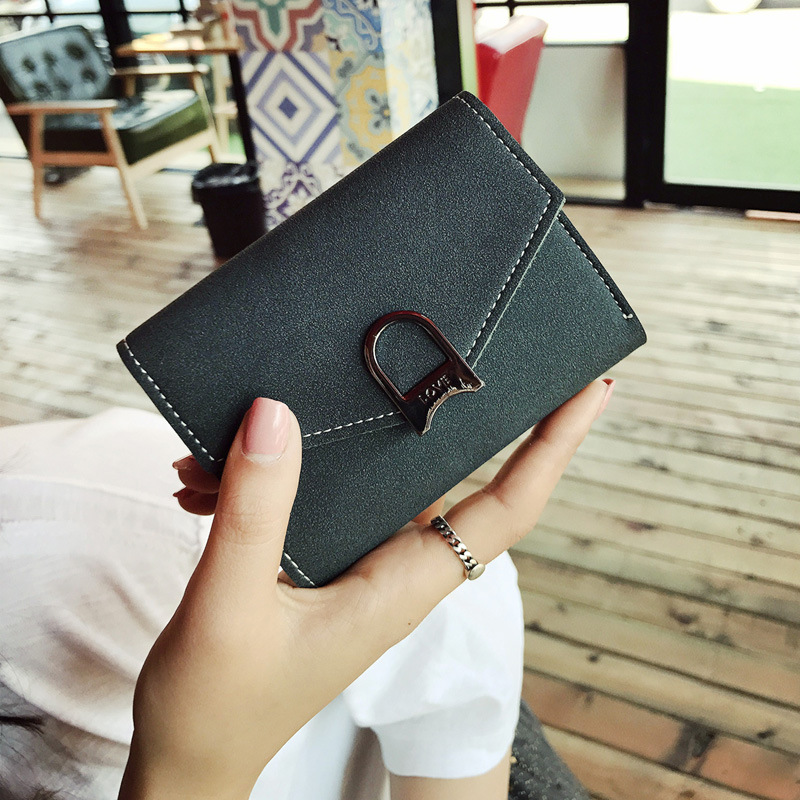 Scrub Personality Wild Retro Ms Short Section Wallet Female Buckle Ultra Thin Wallet Card Pack