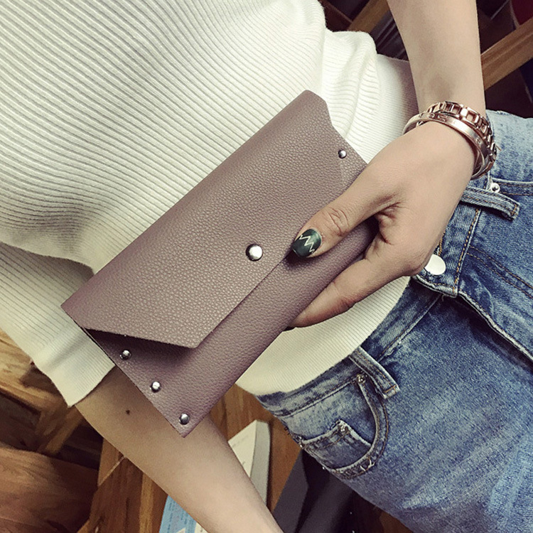 Western Style Retro Rivet Simple Wallet Female Long Section Student Lovely Wallet Mobile Phone Bag