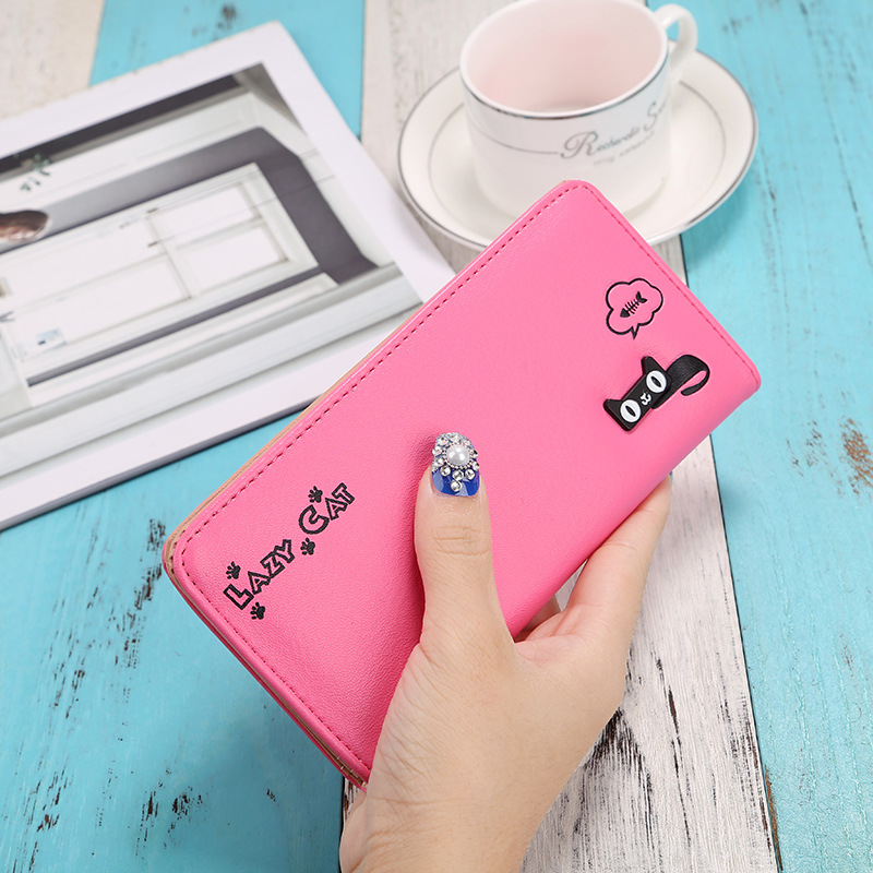 New product Ms Student lovely Cat Letter Long Section Fashion Leisure Hand Bag Wallet