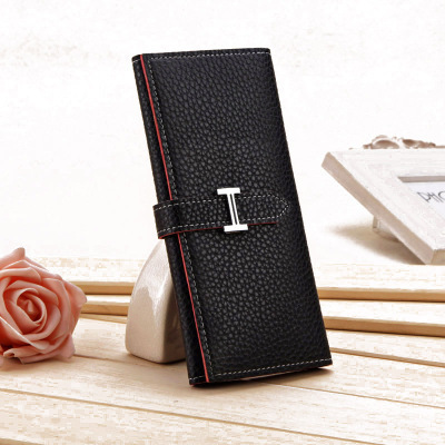 New Product Three Fold Wallet Long Section Coin Purse Fashion Ms Wallet H Buckle Hand Bag