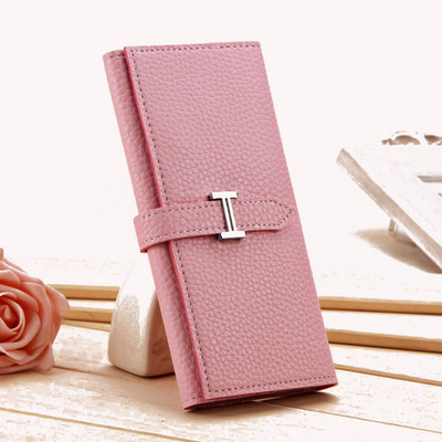 New Product Three Fold Wallet Long Section Coin Purse Fashion Ms Wallet H Buckle Hand Bag