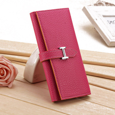 New Product Three Fold Wallet Long Section Coin Purse Fashion Ms Wallet H Buckle Hand Bag