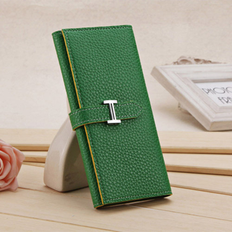 New Product Three Fold Wallet Long Section Coin Purse Fashion Ms Wallet H Buckle Hand Bag