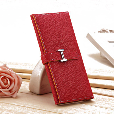 New Product Three Fold Wallet Long Section Coin Purse Fashion Ms Wallet H Buckle Hand Bag