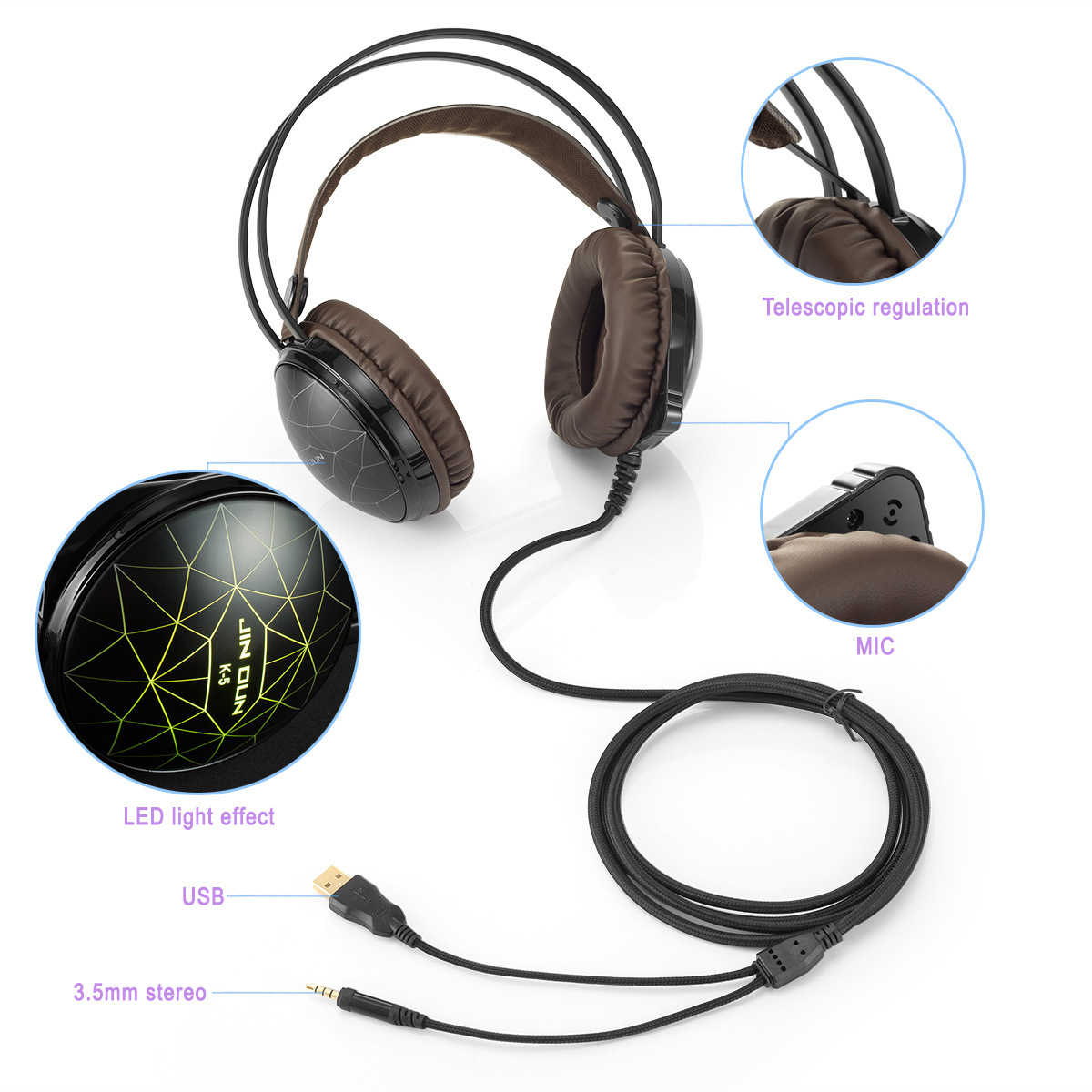 Computer Game Headphones Stereo HIFI Headset Starlight Waterproof Headset