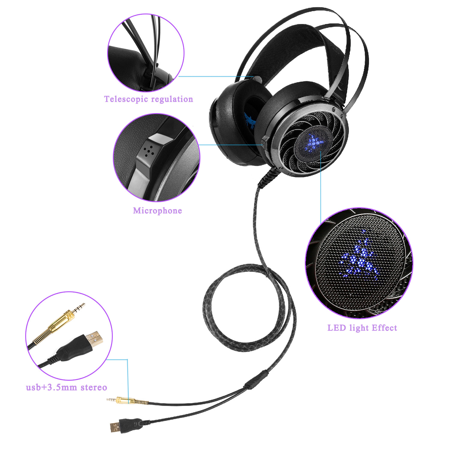 Wearing Style Game Headset Anti-noise Glowing Stereo HIFI Computer Game With Wheat Headset