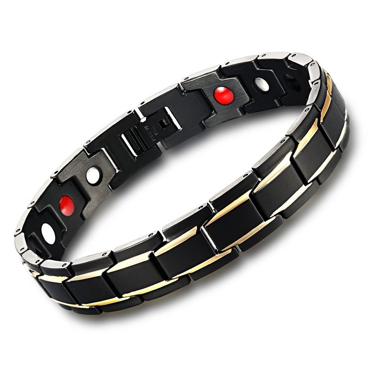 Fashion With Magnetic Health Care Gold Black Health Men Titanium Steel Bracelet
