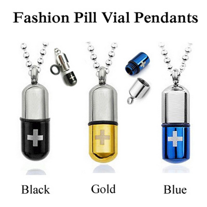 Stainless Steel pill Pendant Men Titanium Steel necklace Fashion Cross Capsule Pendant