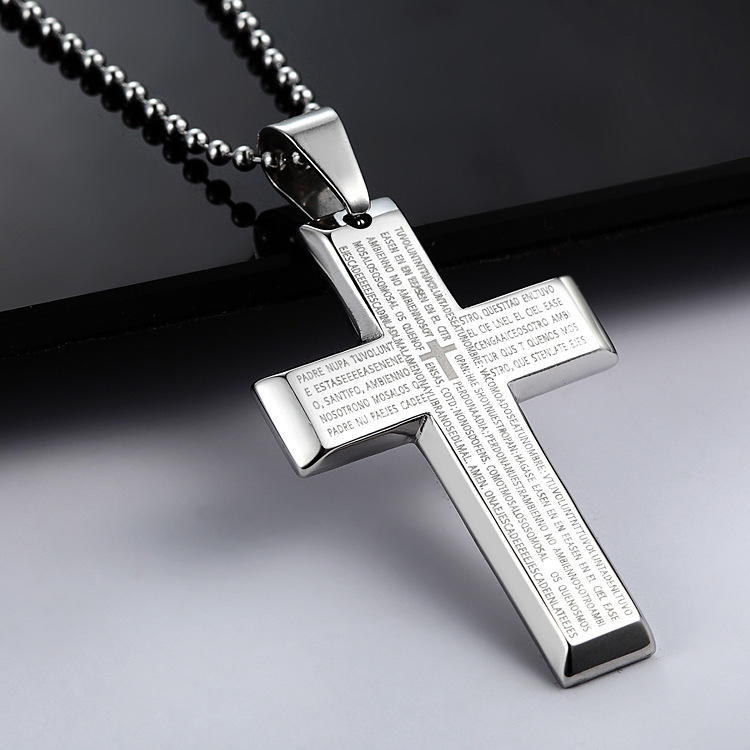 Western Style Fashion Titanium Steel Bible Cross Necklace Hard Color Titanium Steel Pendant