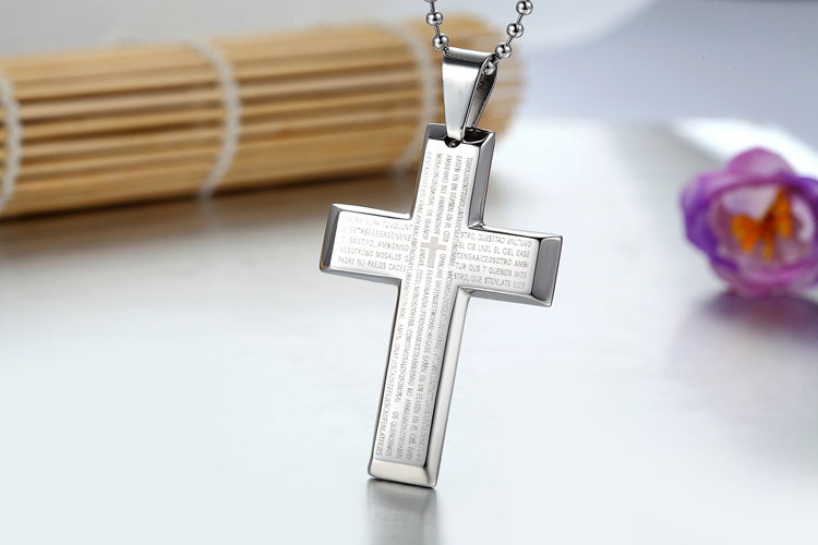 Western Style Fashion Titanium Steel Bible Cross Necklace Hard Color Titanium Steel Pendant