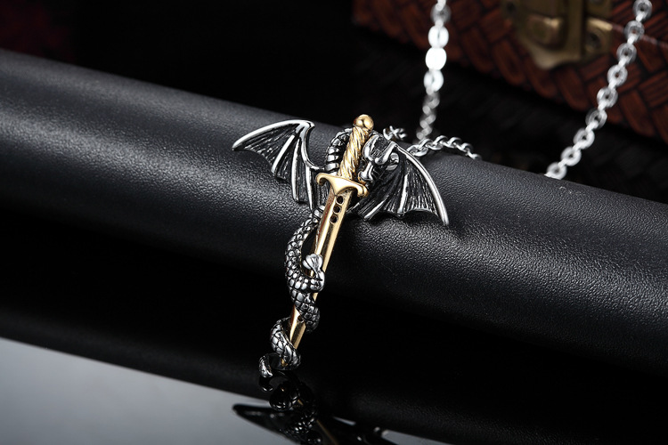 Creative Western Style Angel Sword Necklace Pterosaurs Pendant Titanium Steel Casting Accessories