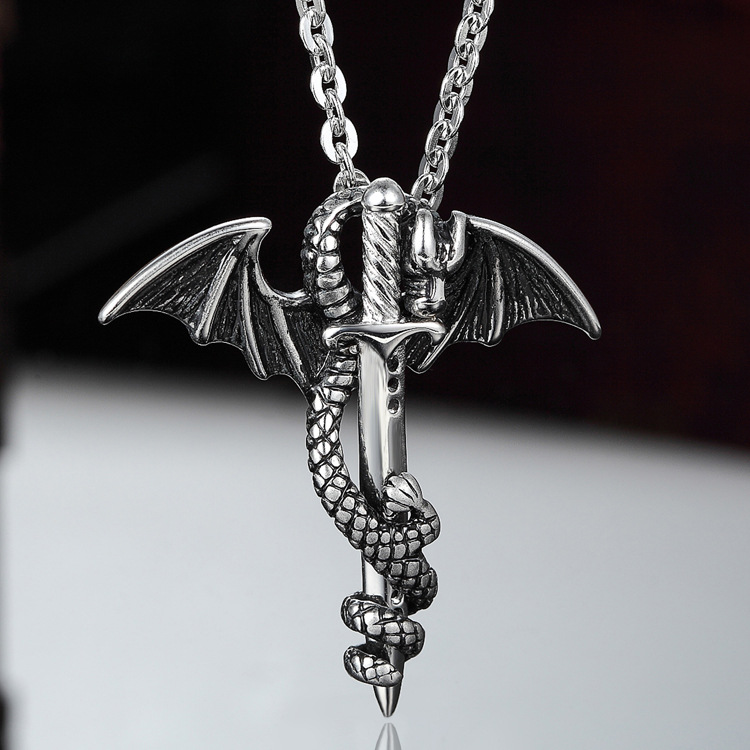 Creative Western Style Angel Sword Necklace Pterosaurs Pendant Titanium Steel Casting Accessories