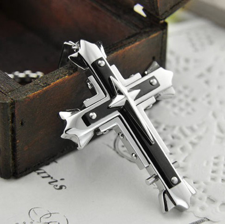 Domineering Men Necklace Cross Pendant Titanium Steel Jesus Student Accessories
