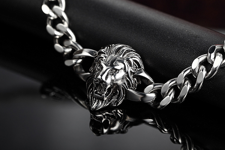 Western Style Domineering Stainless Steel Lion Head Fashion Men Titanium Steel Bracelet