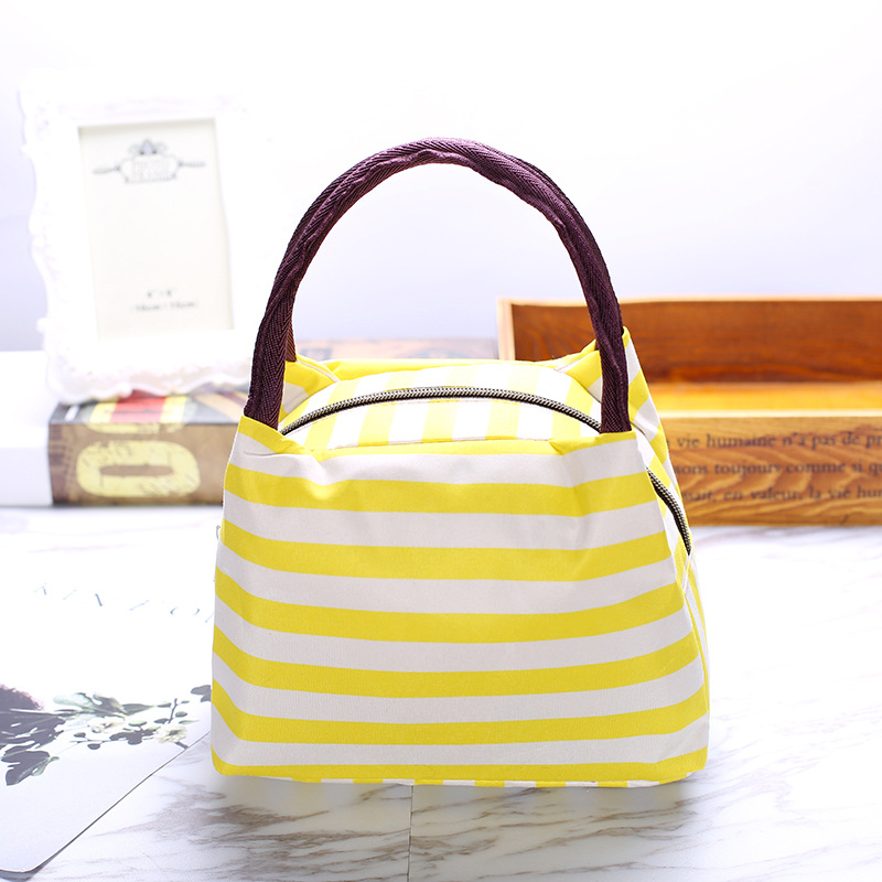 waterproof Lunch bag handbag stripe Ms Lunch bag Hand carry Fresh Simple large Insulation Lady bags