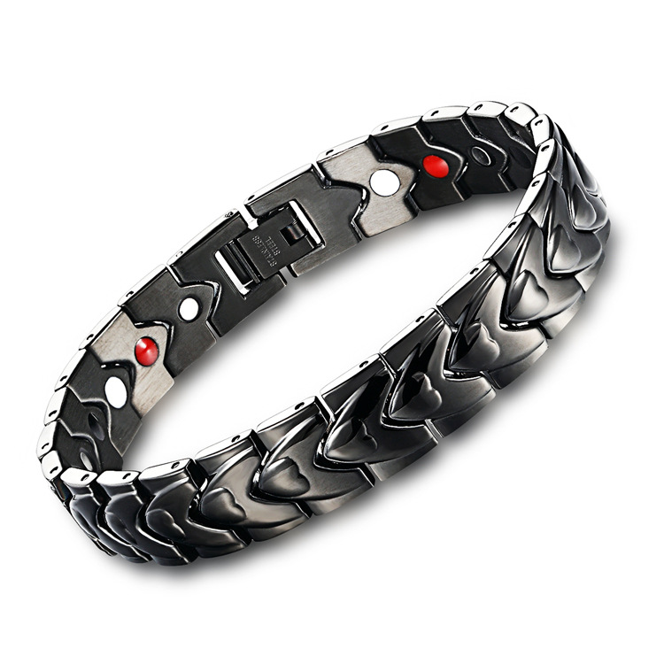 Heart-shaped Plating Black Magnetic Health Care Germanium Stone Titanium Steel Men Bracelet