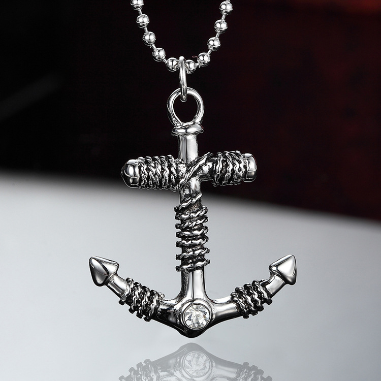 Personality One Piece Casting Men Titanium Steel Necklace Stainless Steel Anchor Pendant