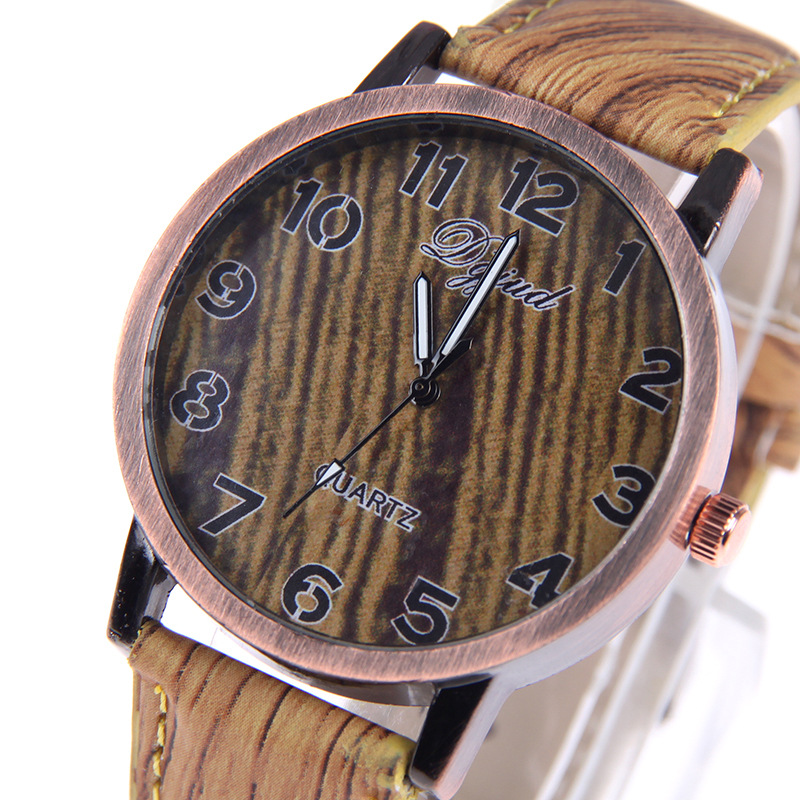 Fashion Leisure Simple Imitation Leather Wood Grain Ms Watch  Retro Watches