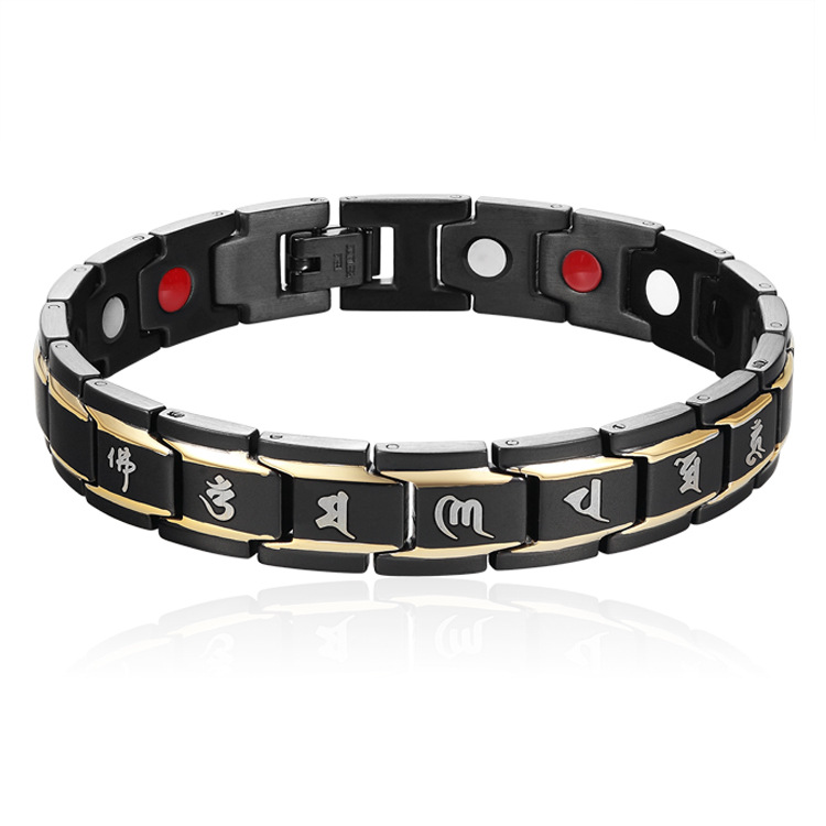 The New Titanium Steel Trend Bracelet Religion Six Words Mantra Men Magnet Bracelet