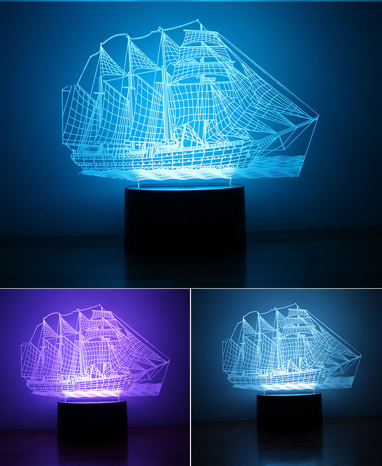 Sailboat Fashion 3D Night Light LED Lights Intelligent Home Environmental Protection Gift