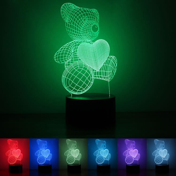 Love Bear 3D Creativity Colorful Night light intelligent Home USB Powered By Led Lights