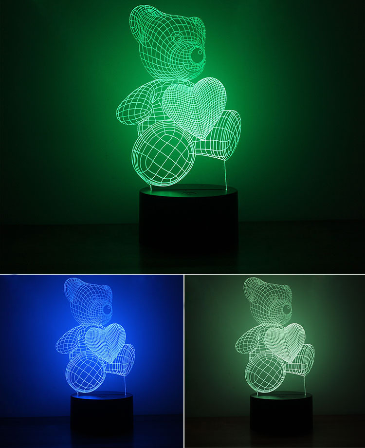 Love Bear 3D Creativity Colorful Night light intelligent Home USB Powered By Led Lights
