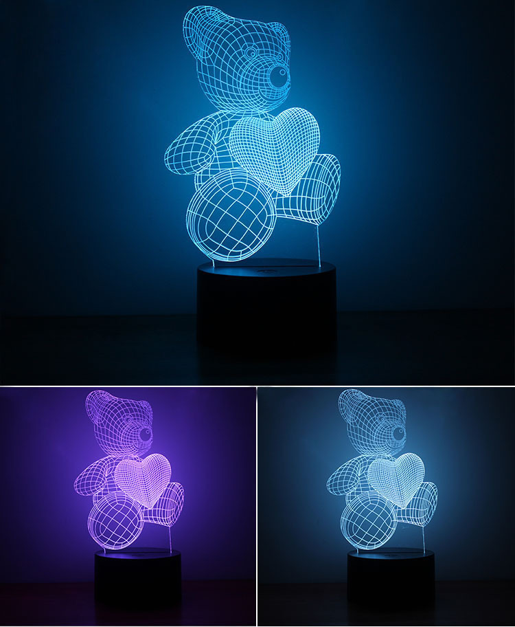 Love Bear 3D Creativity Colorful Night light intelligent Home USB Powered By Led Lights
