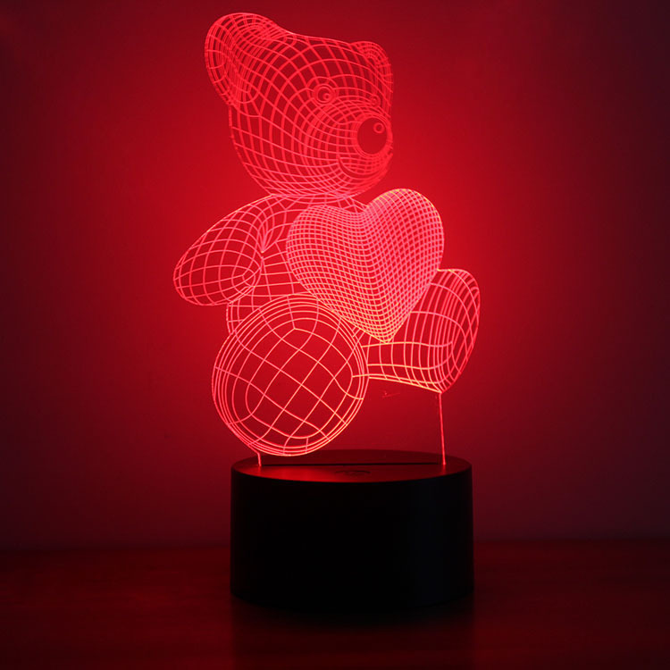 Love Bear 3D Creativity Colorful Night light intelligent Home USB Powered By Led Lights