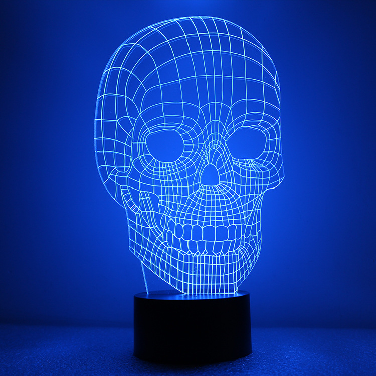 Skull Head 3D Creativity Colorful Night light USB Charge Acrylic led Small lamp
