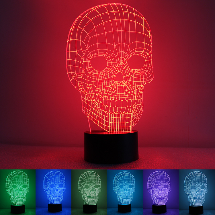 Skull Head 3D Creativity Colorful Night light USB Charge Acrylic led Small lamp