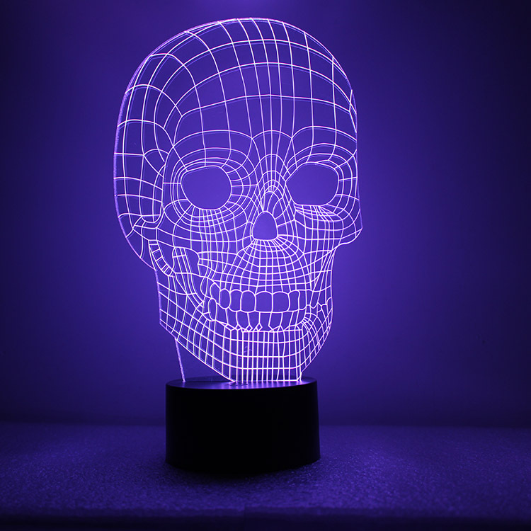 Skull Head 3D Creativity Colorful Night light USB Charge Acrylic led Small lamp