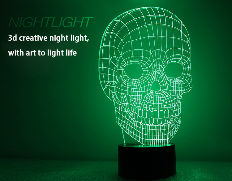 Skull Head 3D Creativity Colorful Night light USB Charge Acrylic led Small lamp
