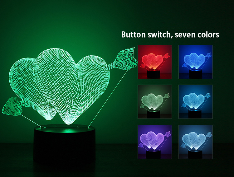 Piercing Heart 3D Creativity Night Light Button USB Powered By LED home Light
