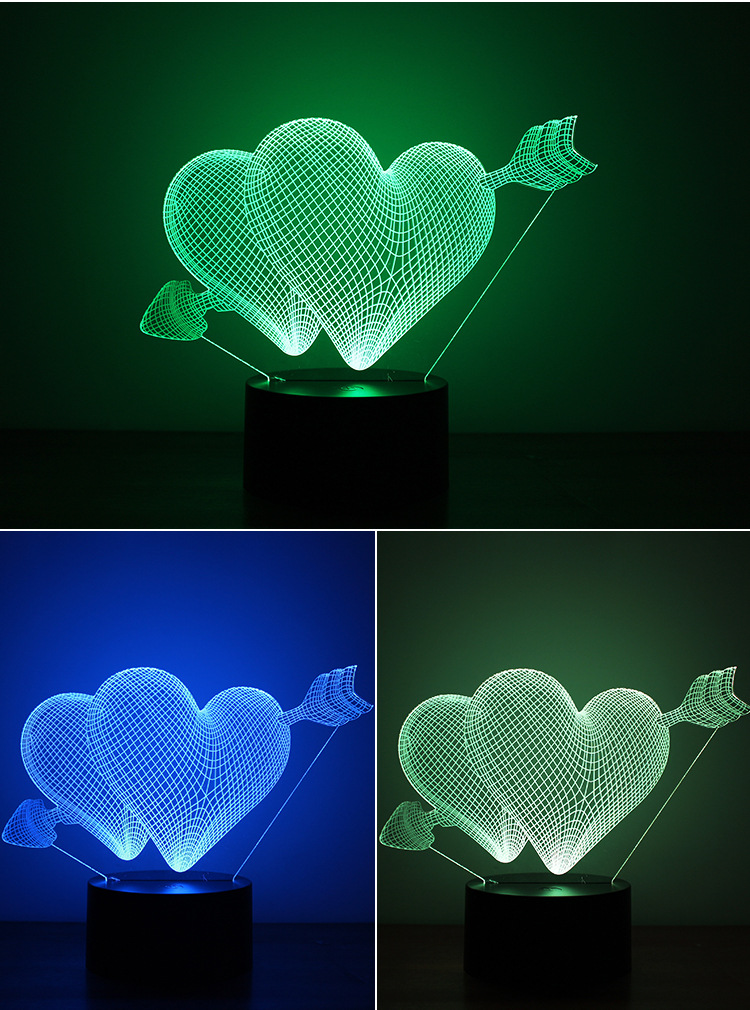 Piercing Heart 3D Creativity Night Light Button USB Powered By LED home Light