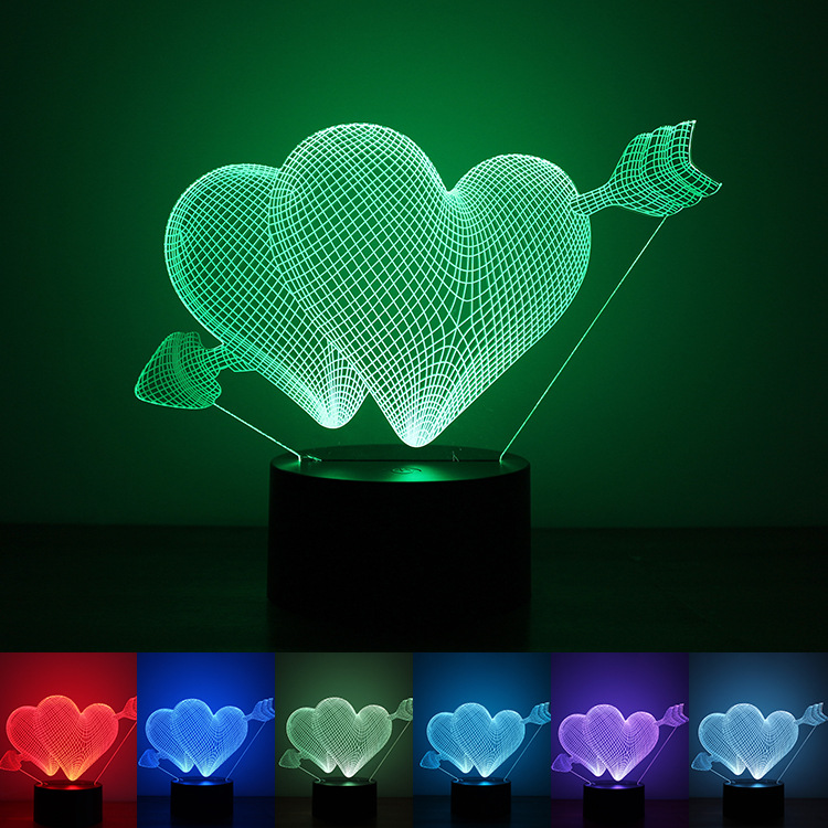Piercing Heart 3D Creativity Night Light Button USB Powered By LED home Light