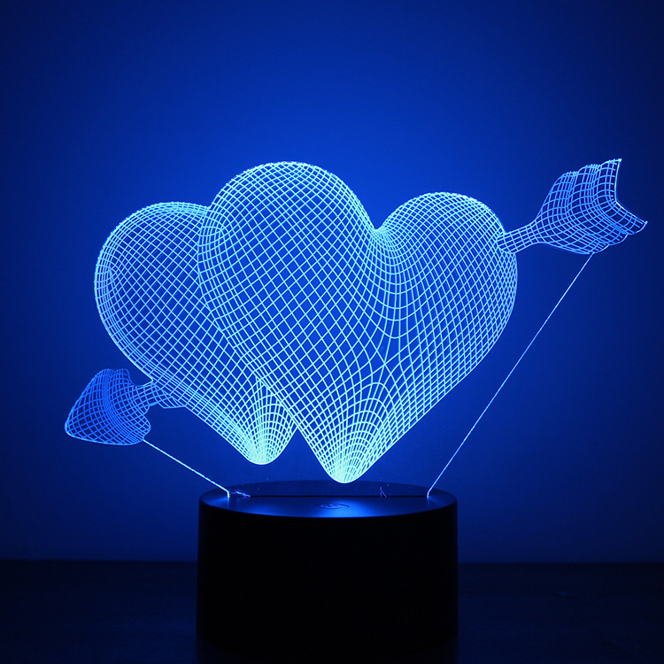 Piercing Heart 3D Creativity Night Light Button USB Powered By LED home Light