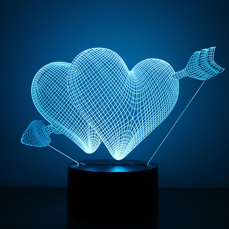 Piercing Heart 3D Creativity Night Light Button USB Powered By LED home Light