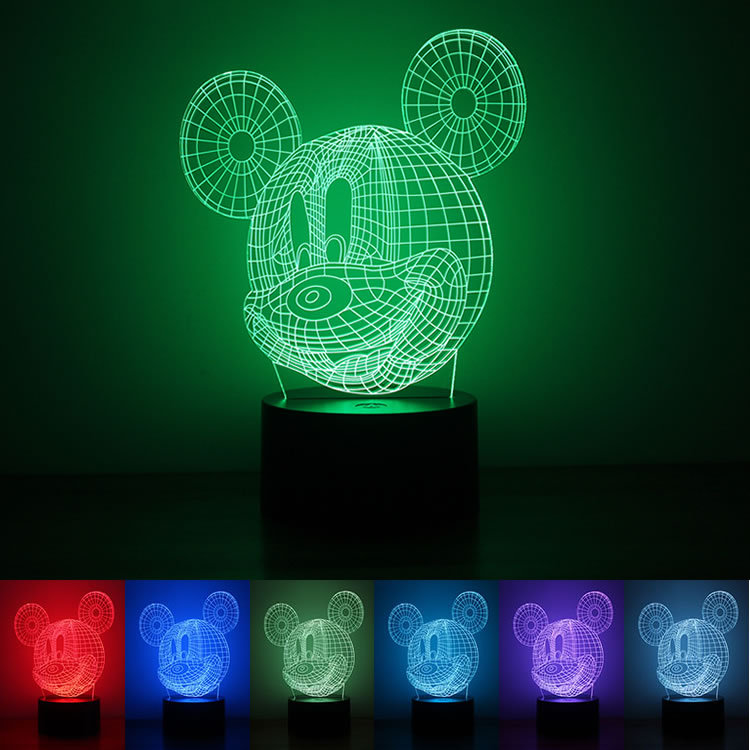 Mickey Night light USB Powered Button Type 3D Creativity Rainbow LED Lights