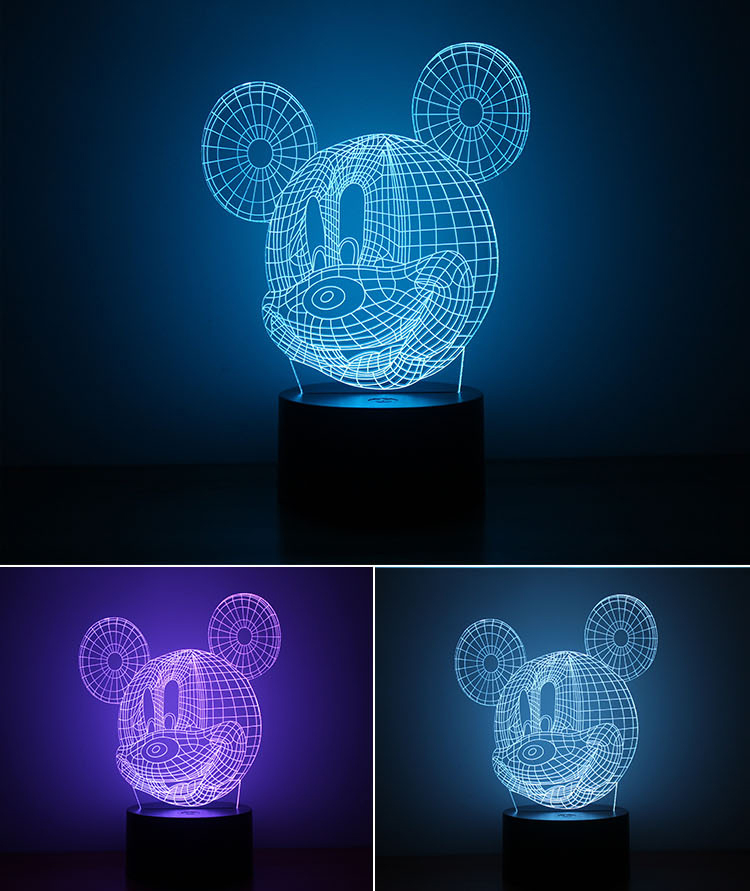 Mickey Night light USB Powered Button Type 3D Creativity Rainbow LED Lights