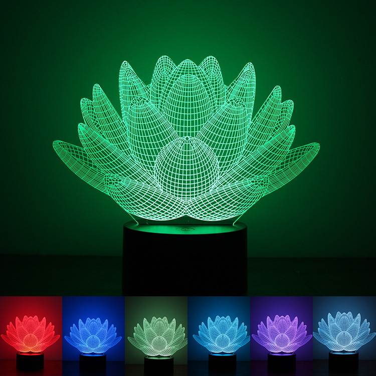 Neutral 3D Creativity Night light Lotus Acrylic LED  lights Button Type Home Colorful Lights