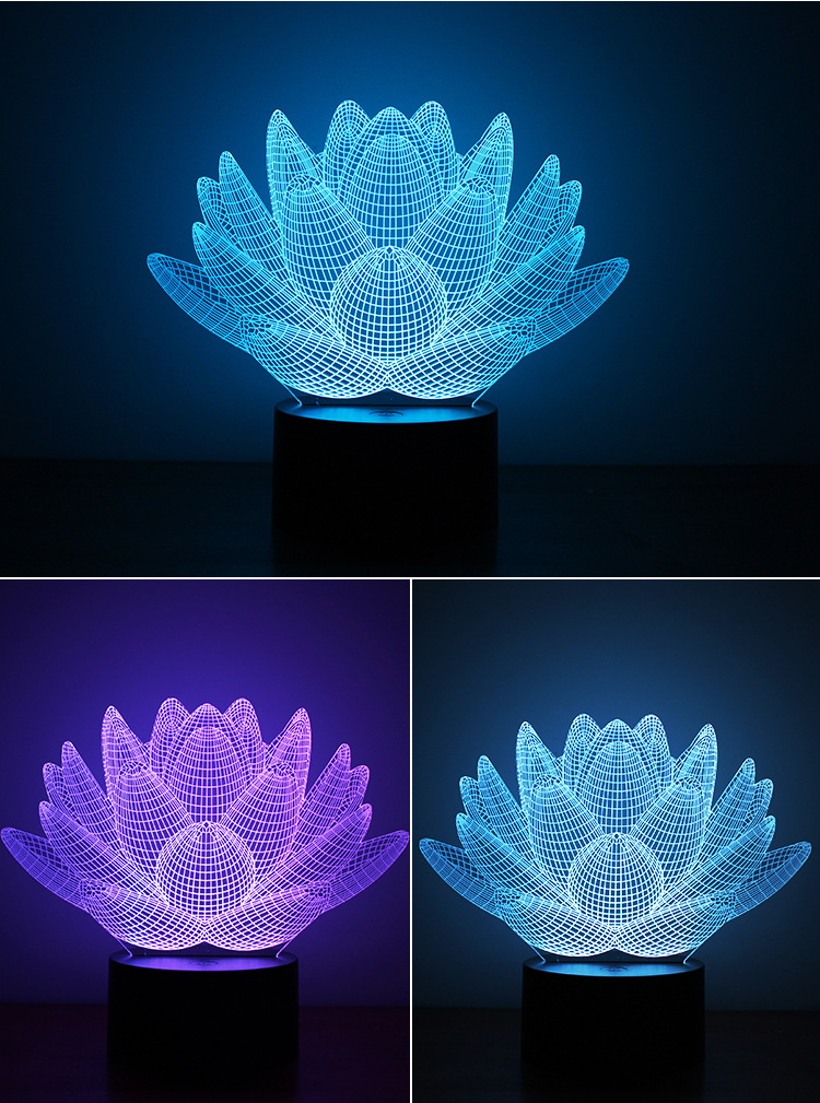 Neutral 3D Creativity Night light Lotus Acrylic LED  lights Button Type Home Colorful Lights