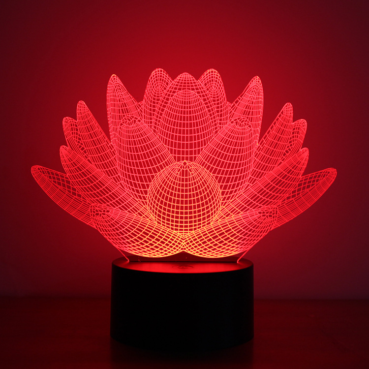 Neutral 3D Creativity Night light Lotus Acrylic LED  lights Button Type Home Colorful Lights